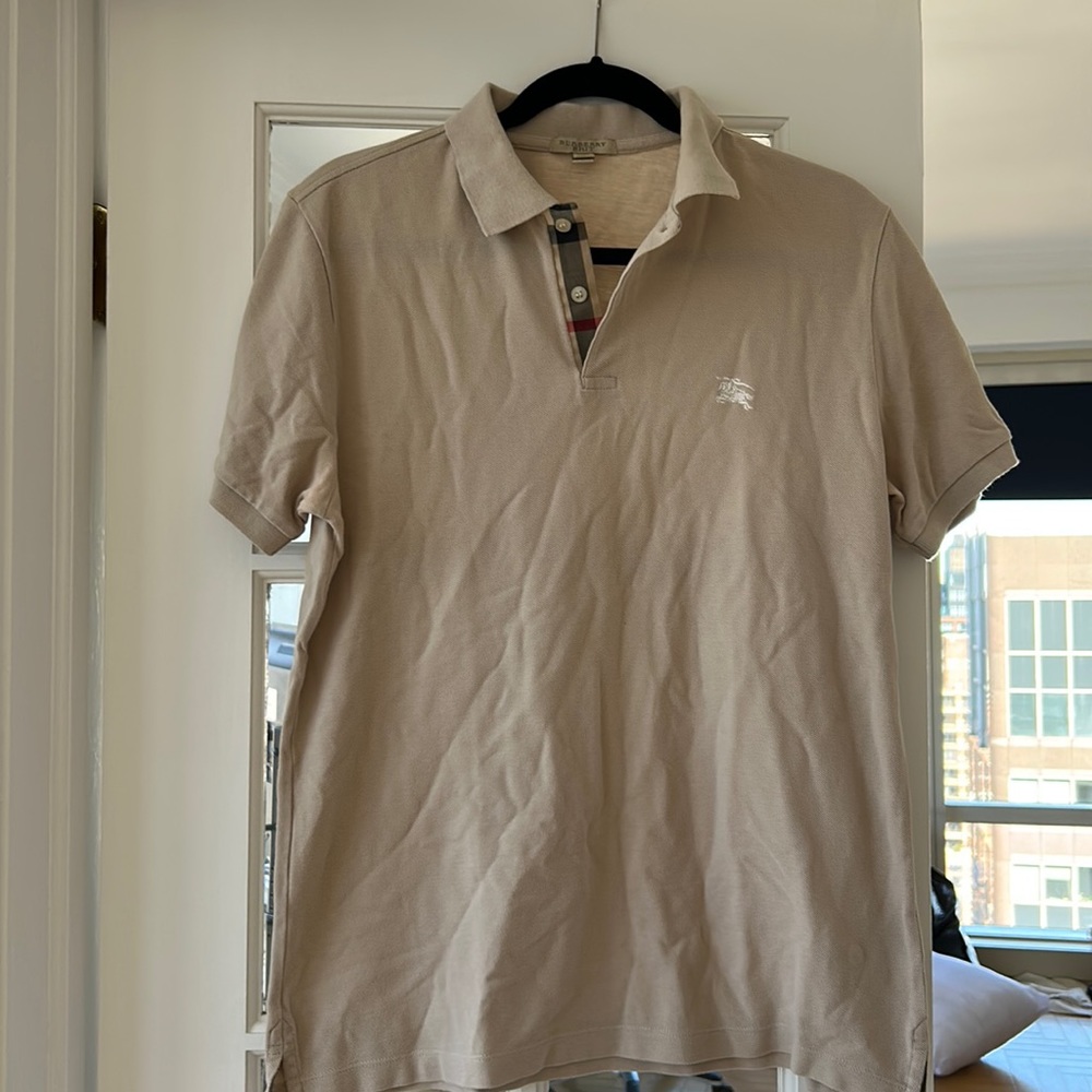 Tan men’s Burberry polo